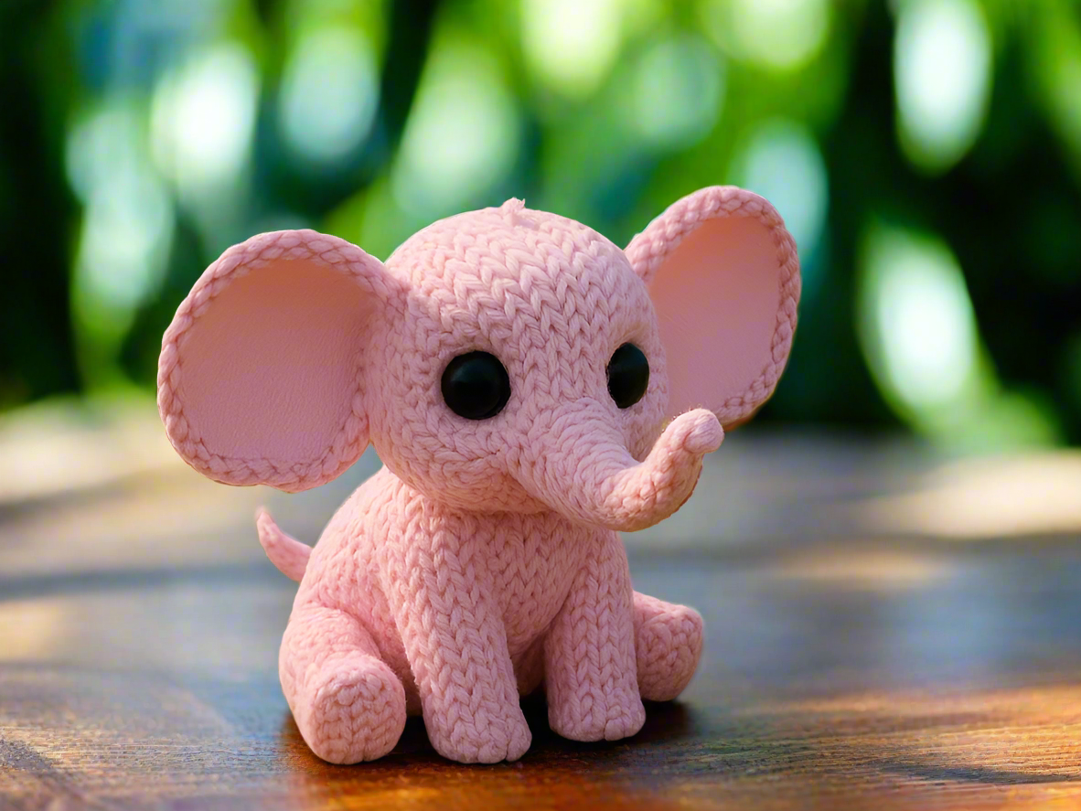 Knitted Elephant Figurine: Cute Pink Decor
