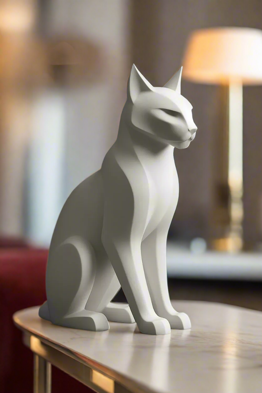 Abstract white cat figurine in premium PLA resin for contemporary Indian home styling and shelf decoration