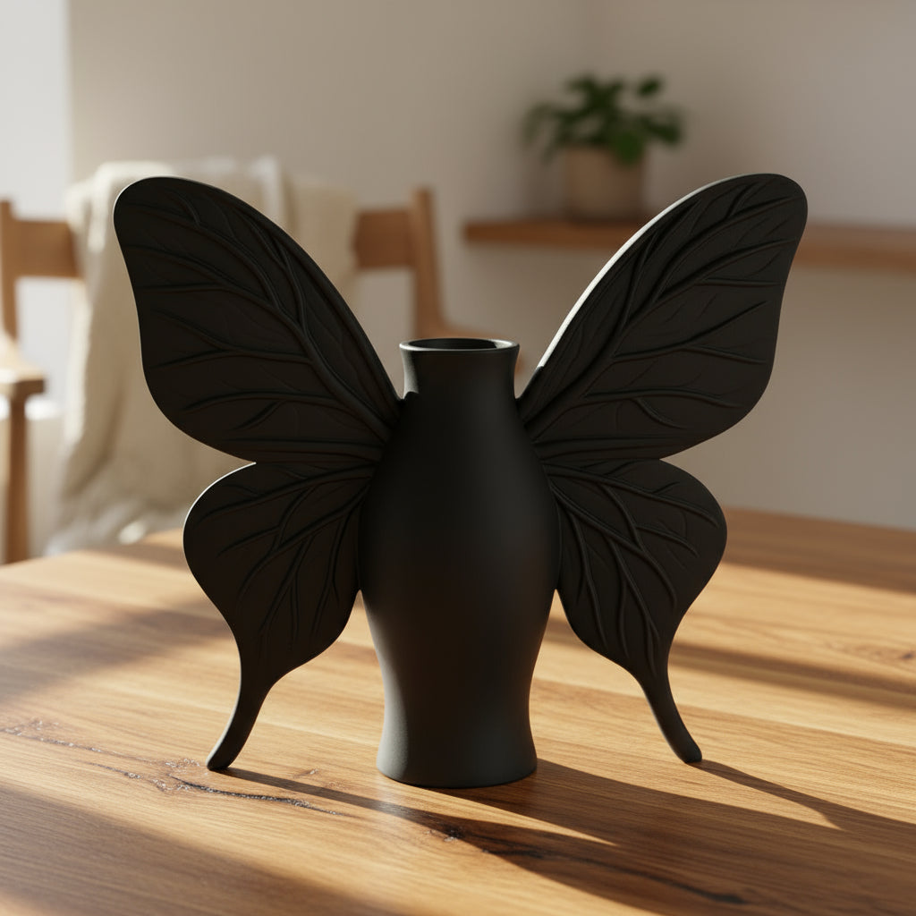Black Butterfly Vase — Gothic Elegance Decorative Vase (Without Flowers)