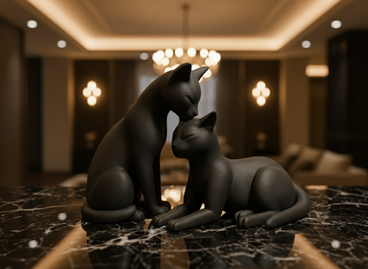 Black cat pair figurines minimalist companionship home decor