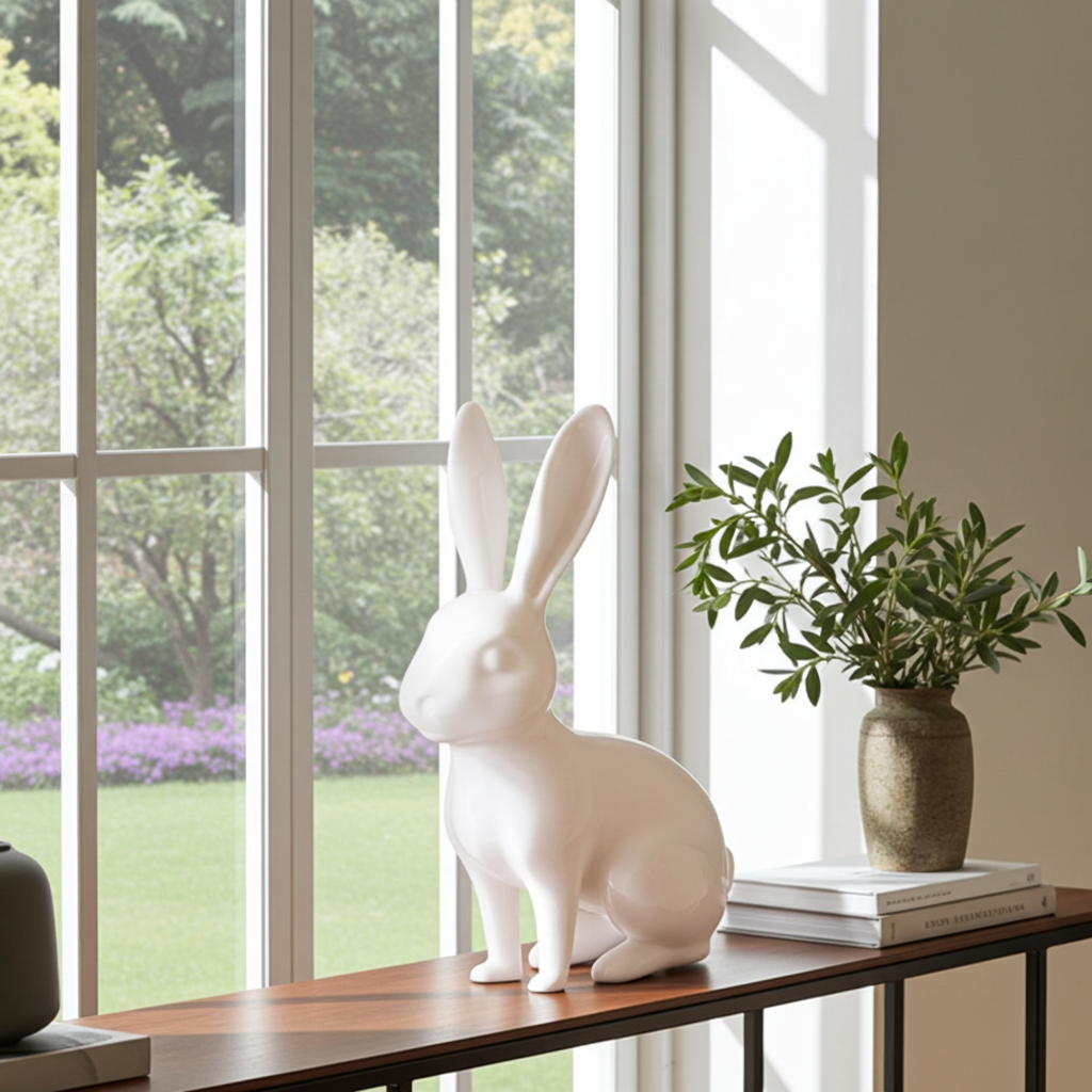 Bunny Sculpture Showpiece for Home Decor | White Rabbit Figurine India
