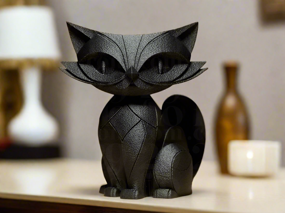 Black cat figurine collectible home decor feline statue