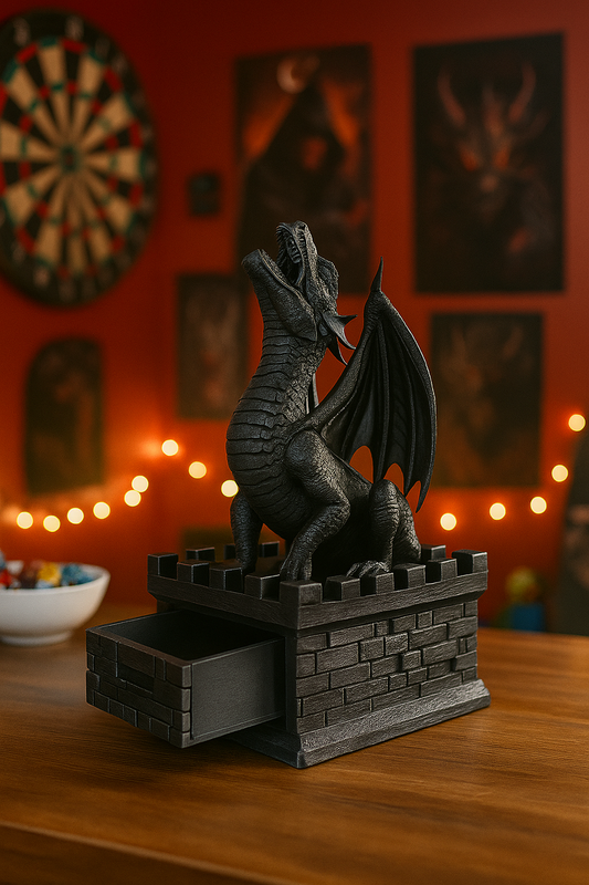 Dragon Dice Tower with Hidden Drawer – Gothic Gaming Decor