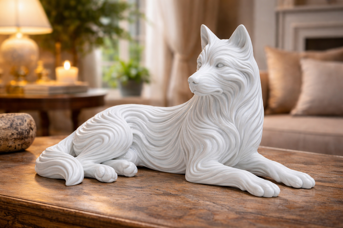 White Wolf Showpiece for Living Room | Home Decor Items India