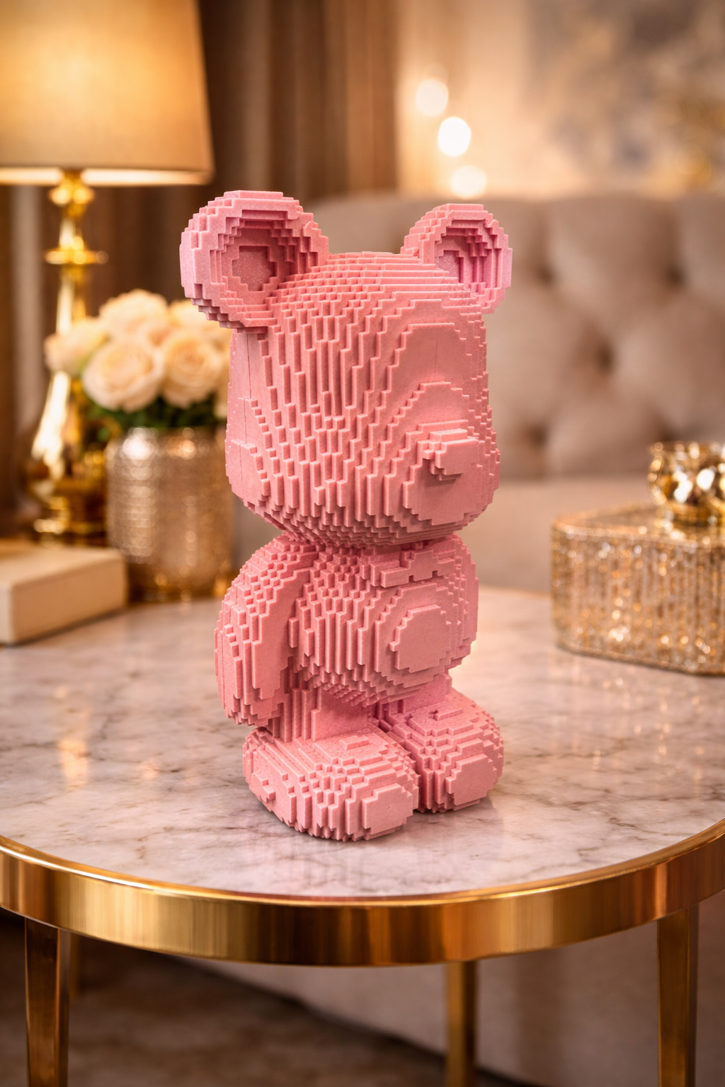 Bear Sculpture Showpiece for Home Decor | Pink Pixelated Bear Figurine India