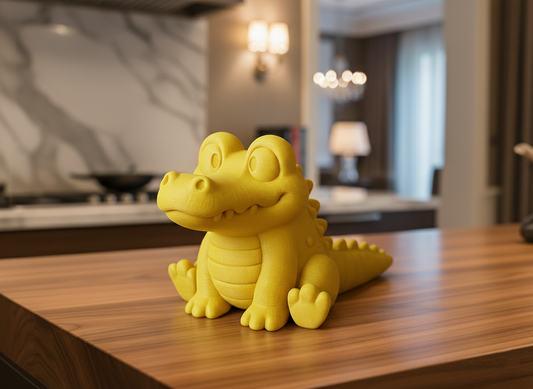Yellow cheerful crocodile figurine for home decor showpiece