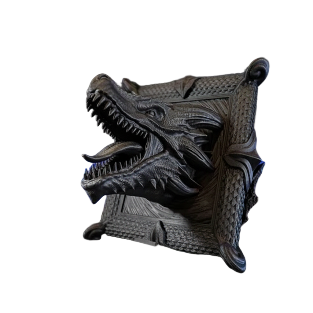Decorative Dragon Head Bust Detail View - Black Resin Sculpture Collectible