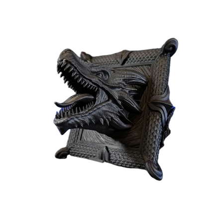 Decorative Dragon Head Bust Detail View - Black Resin Sculpture Collectible