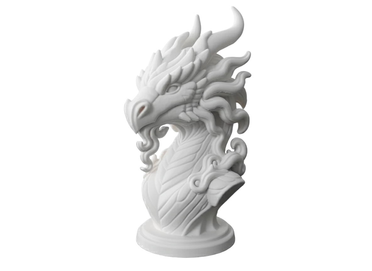 White Dragon Sculpture Bust - Elegant Mythical Creature Collectible Statue