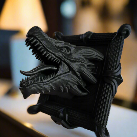 Fierce Dragon Bust from the Depths - Black Resin Mythical Sculpture Collectible
