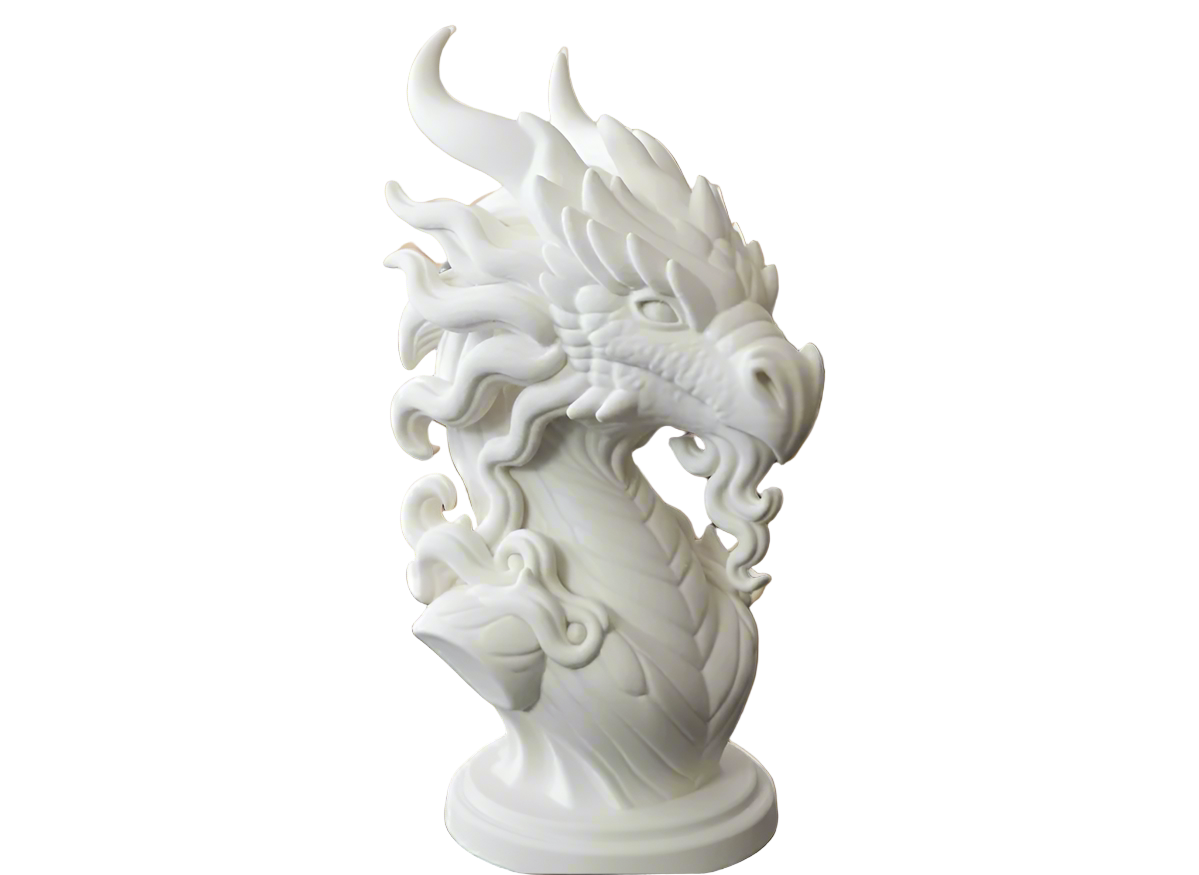 Elegant Dragon Profile View - White Resin Premium Sculpture Collectible