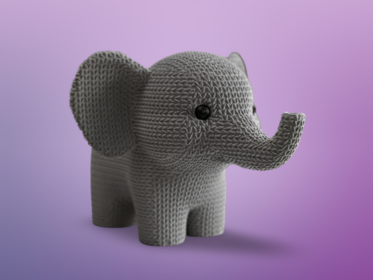 Grey Knitted Elephant Figurine: Cute Animal Decor for Home