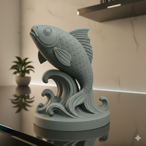 Koi Fish Statue for Home Decor – Feng Shui Good Luck Symbol | Artistic Figurine with Wave