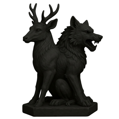 Twin-Beast Forest Sentinel | Wolf Stag Sculpture | Fantasy Collectible Statue