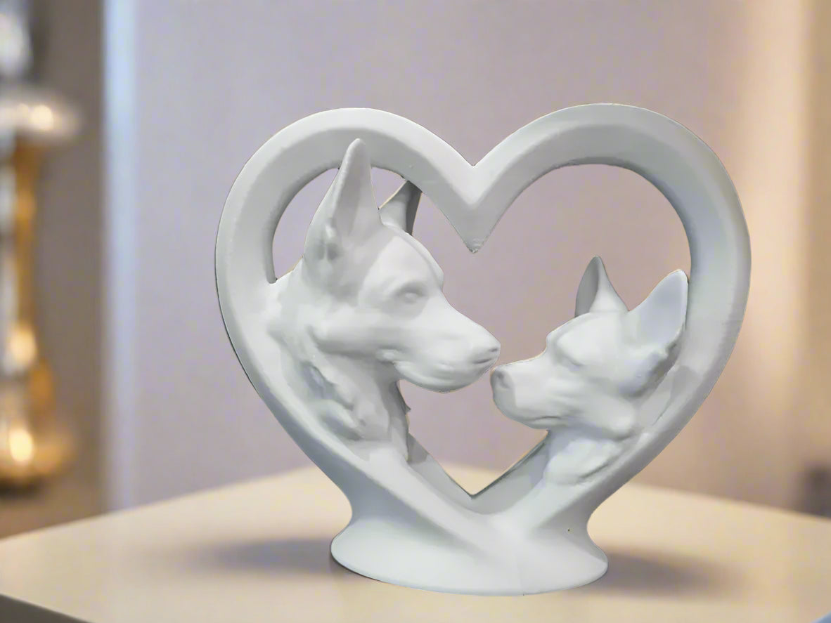 German Shepherd Heart Sculpture - Premium Resin Dog Lover Showpiece