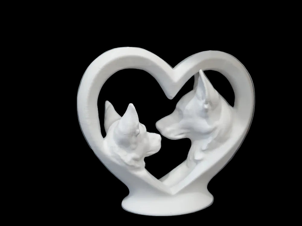 White Ceramic German Shepherd Heart Showpiece - Pet Memorial Dog Lover Gift