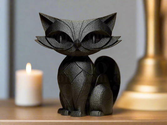 Elegant black cat silhouette PLA resin sculpture - graceful feline figurine for Indian homes