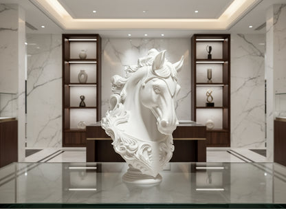 White Stallion Horse Sculpture Premium Figurine Elegant Home Decor India