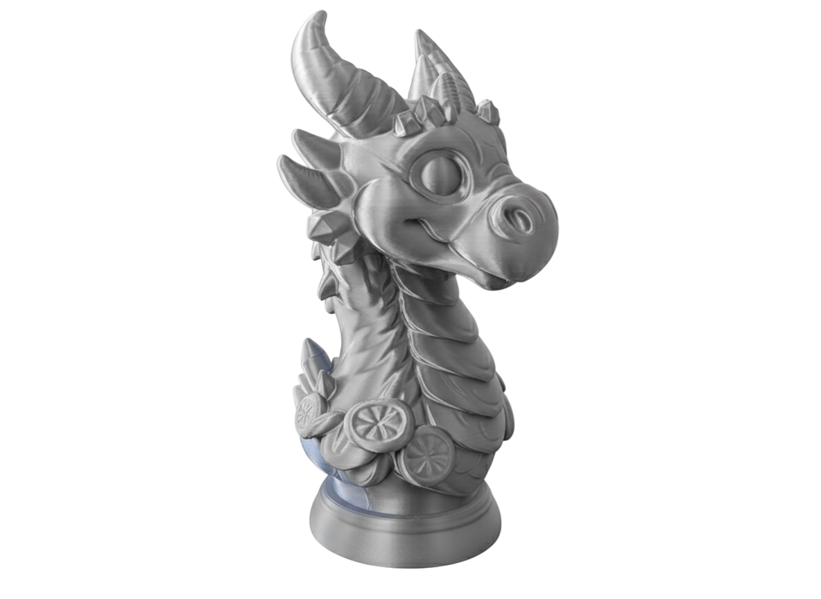 Gray dragon-shaped object on a white background