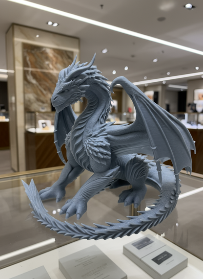 Gray dragon figurine on a white background