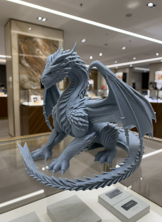 Gray dragon figurine on a white background