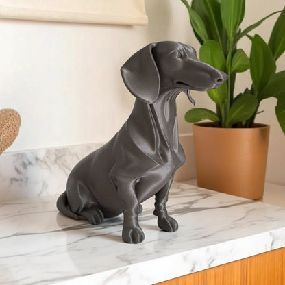 Grey dachshund figurine playful minimalist dog home decor