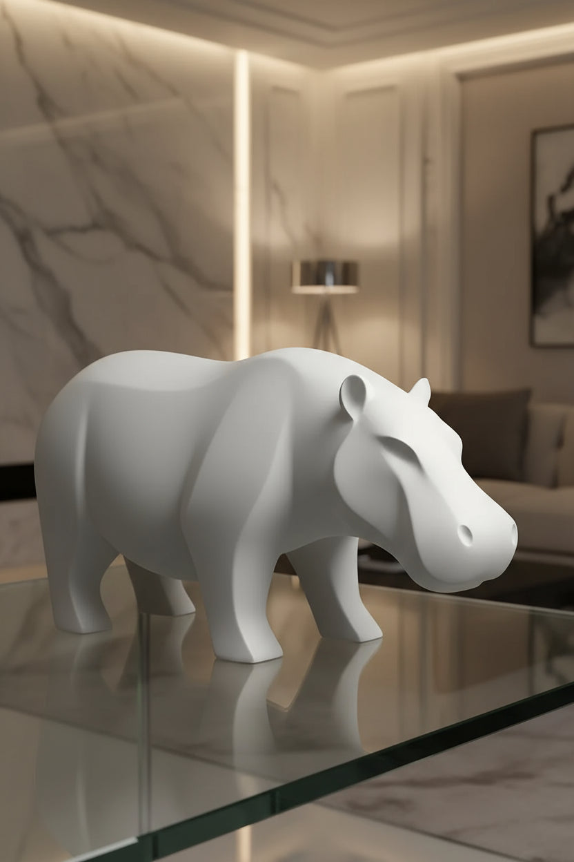 White Hippo Sculpture Wildlife Figurine Premium Animal Home Decor India