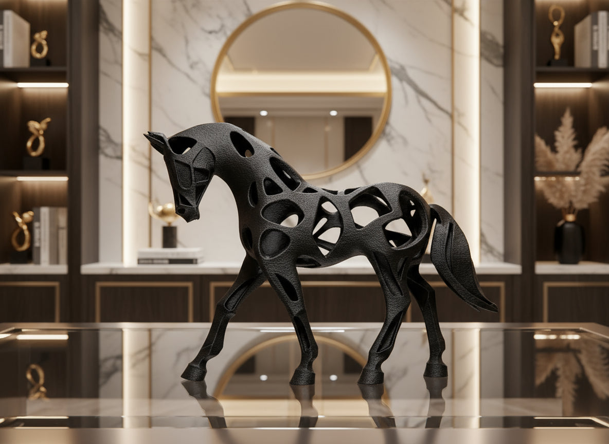 Black Hollow Horse Sculpture Geometric Modern Art Home Decor India