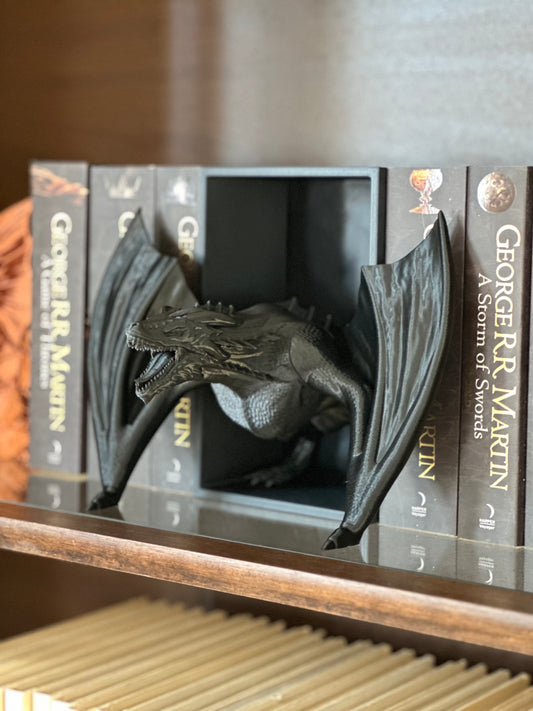 Fierce Dragon Bookend – Midnight Black Fantasy Shelf Decor