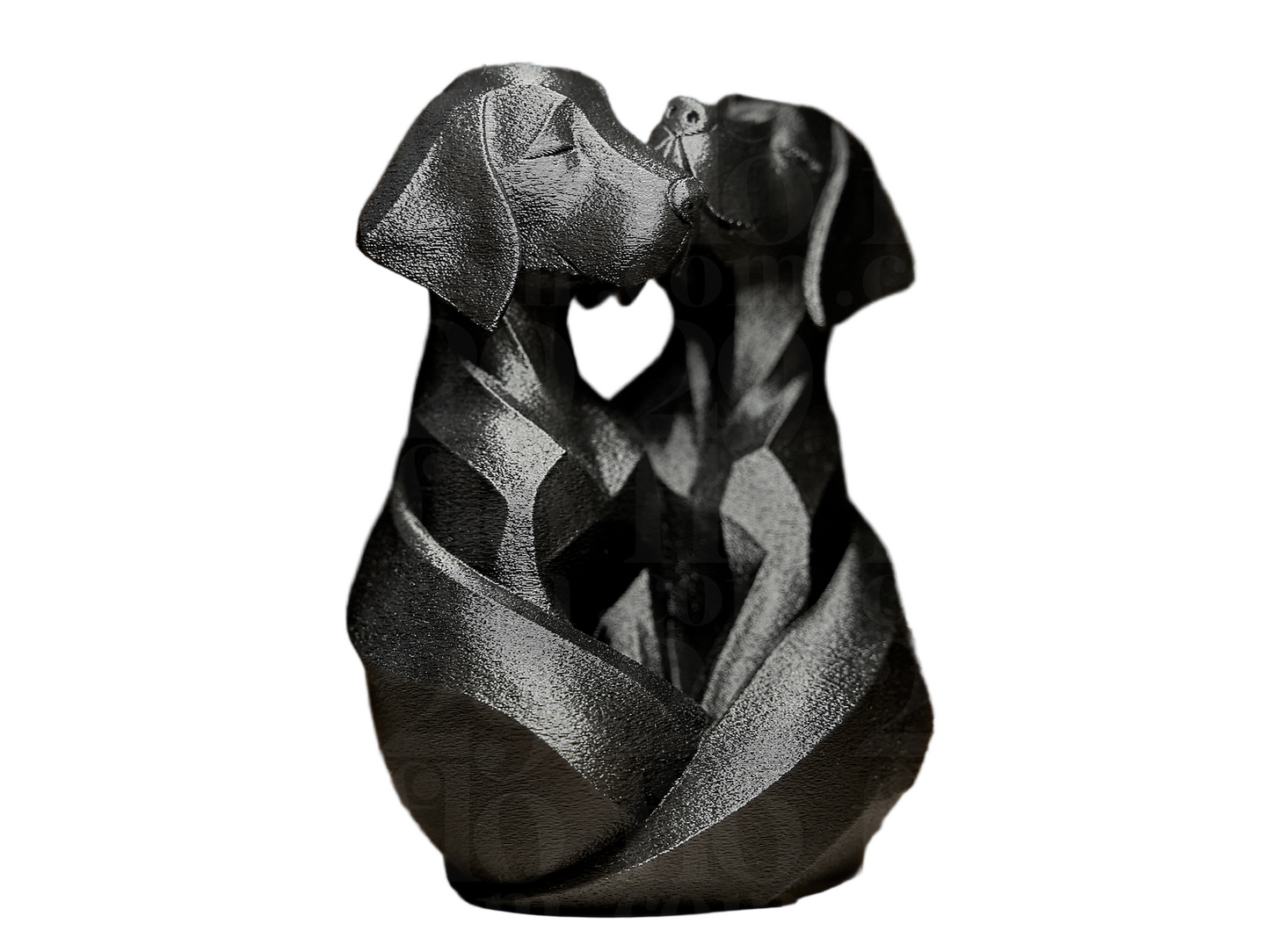 Front view of two Labradors in loving embrace with heart shape - PLA resin dog couple sculpture
