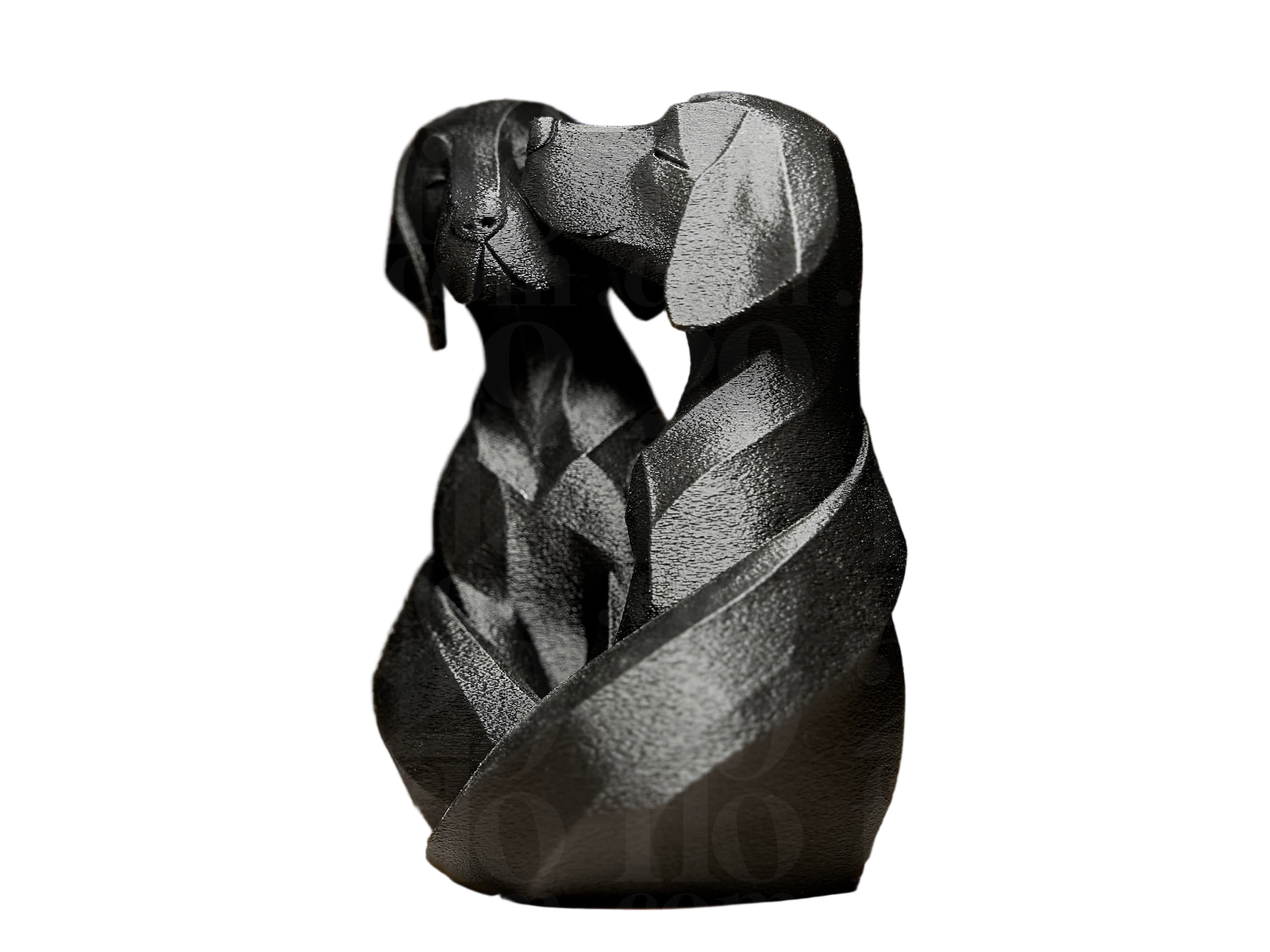 Side angle view of two Labradors couple nuzzling intimately PLA resin heartfelt dog sculpture