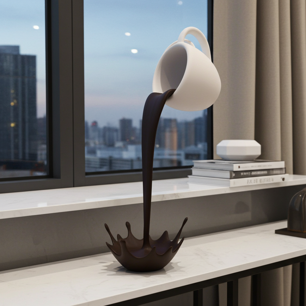 Modern Floating Mug Sculpture: Artistic Home Decor