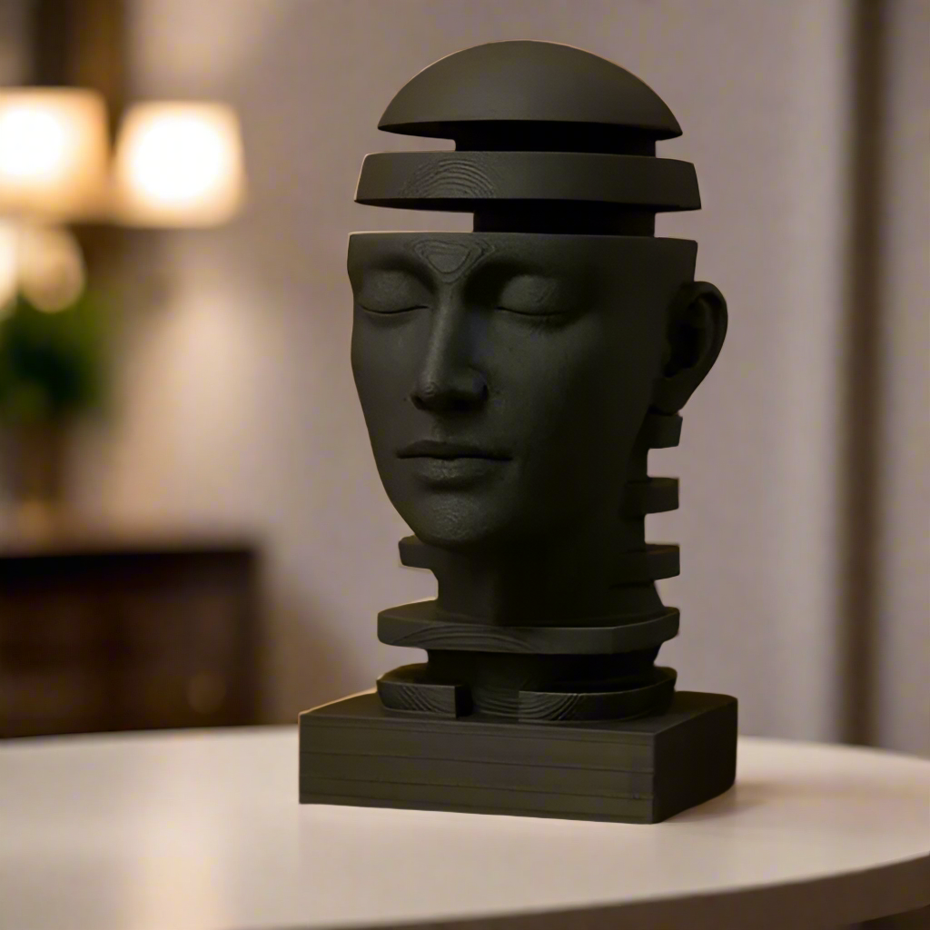 Black fragmented head bust PLA resin artistic sculpture for Indian homes