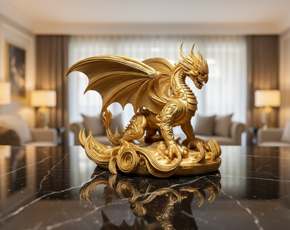 Golden Dragon Statue Mystical Fantasy Showpiece Premium Decor India
