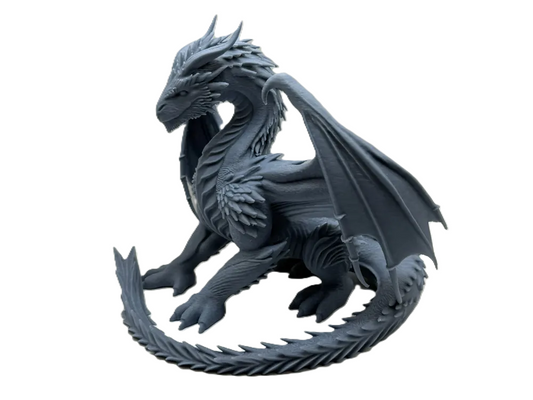 Mythic elder dragon figurine grey resin sculpture fantasy collectible