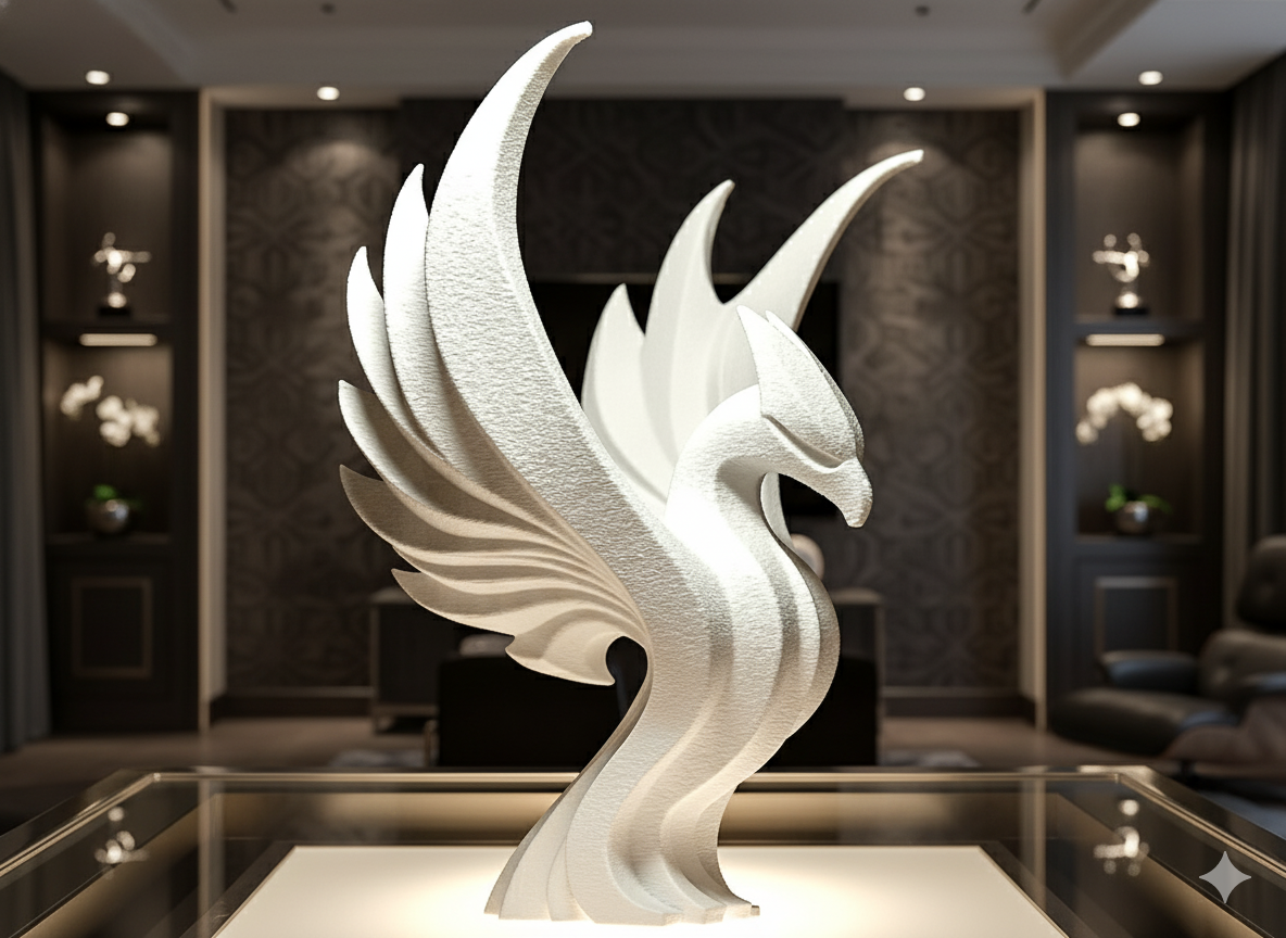 White Phoenix Rising Statue Mythical Bird Showpiece Premium Decor India