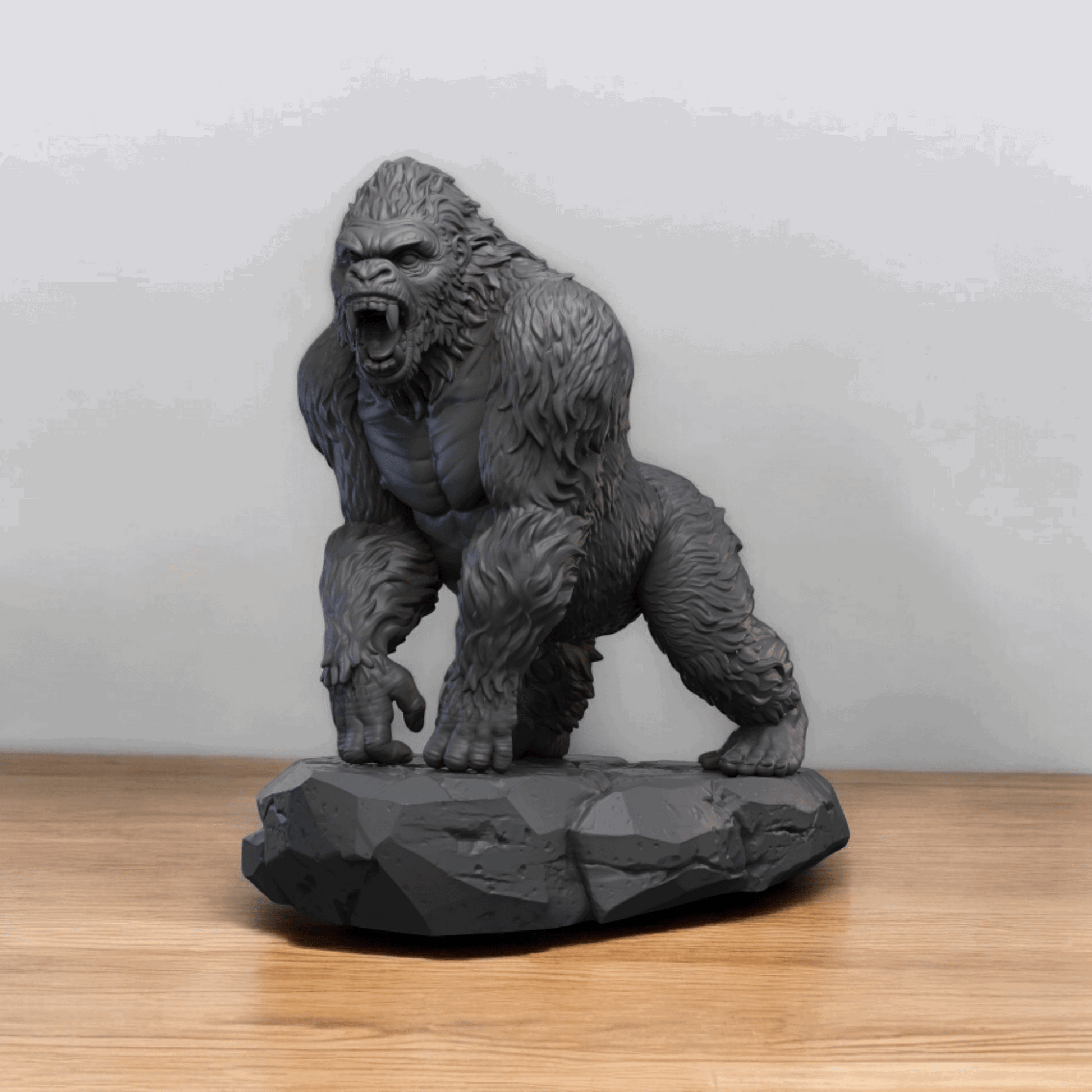 Majestic Roaring Gorilla Figurine on Rock – Fierce Gorilla Statue for Home or Office Decor - Celestial Crafts