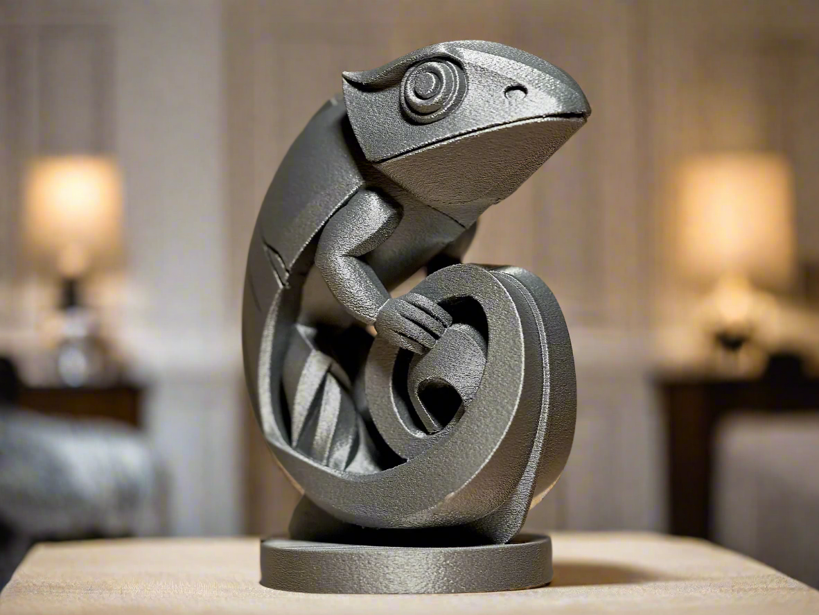 Playful chameleon statue wildlife figurine metal sculpture nature decor