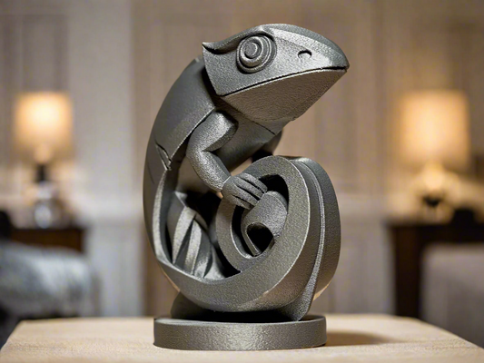 Playful chameleon statue wildlife figurine metal sculpture nature decor