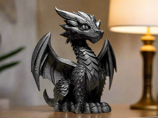 Regal black dragon statuette fantasy collectible resin sculpture detailed figurine