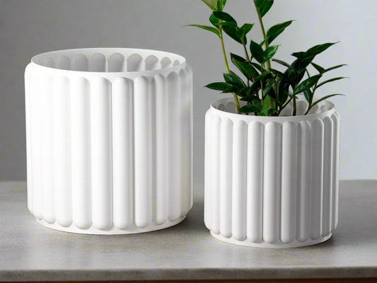 Retro Ribbed Planter set of 2 – 3D-Printed Mid-Century Style Pot