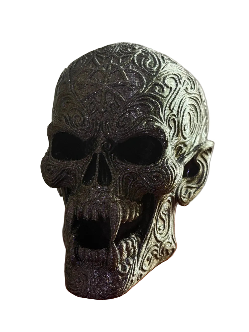 Engraved Vampire Skull with Gold Decorative Patterns Premium Resin Dark Decor Figurine