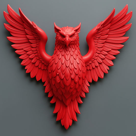 Red owl sculpture 