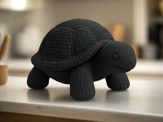 Knitted Turtle Figurine: Unique Black Decor