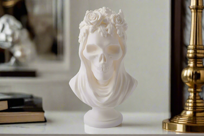 Veiled autumn skull bust gothic elegance memento mori sculpture