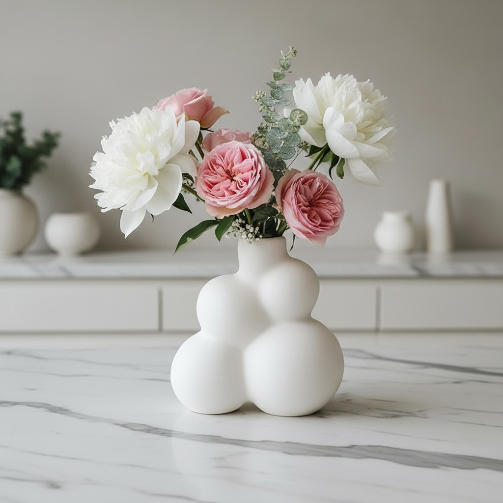 White bubble vase playful modern decorative showpiece with flowers