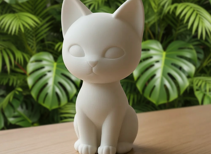 White graceful feline cat minimalist sculpture foliage