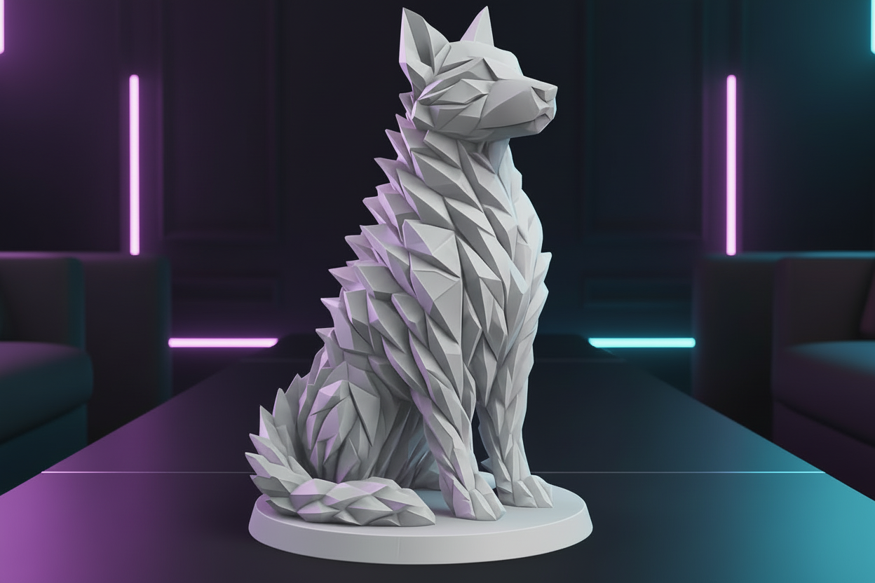 White polygonal wolf showpiece for living room - modern home decor India