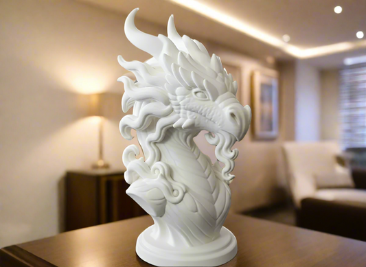 Zephyr Wind Dragon Bust - Elegant White Resin Dragon Sculpture Premium Collectible