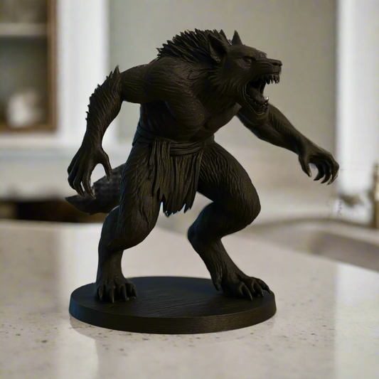Black Werewolf Figurine: Mythical Creature Decor